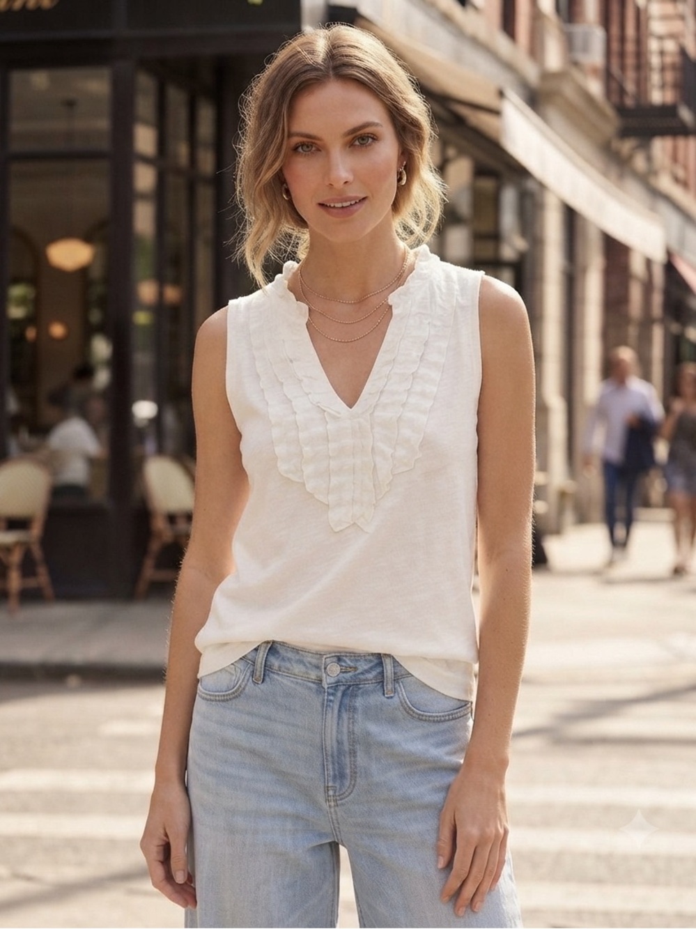 Ann Taylor Loft Ruffled Detail V-Neck Tank Top Blouse